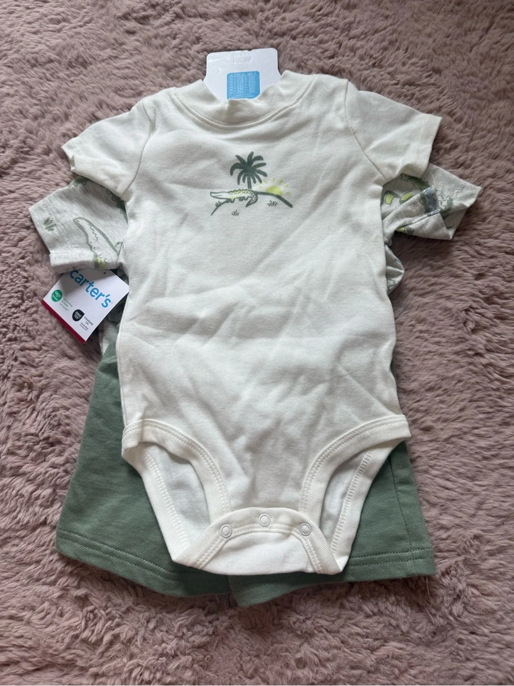 Carter's Alligator Print Henley Tee with Green Shorts